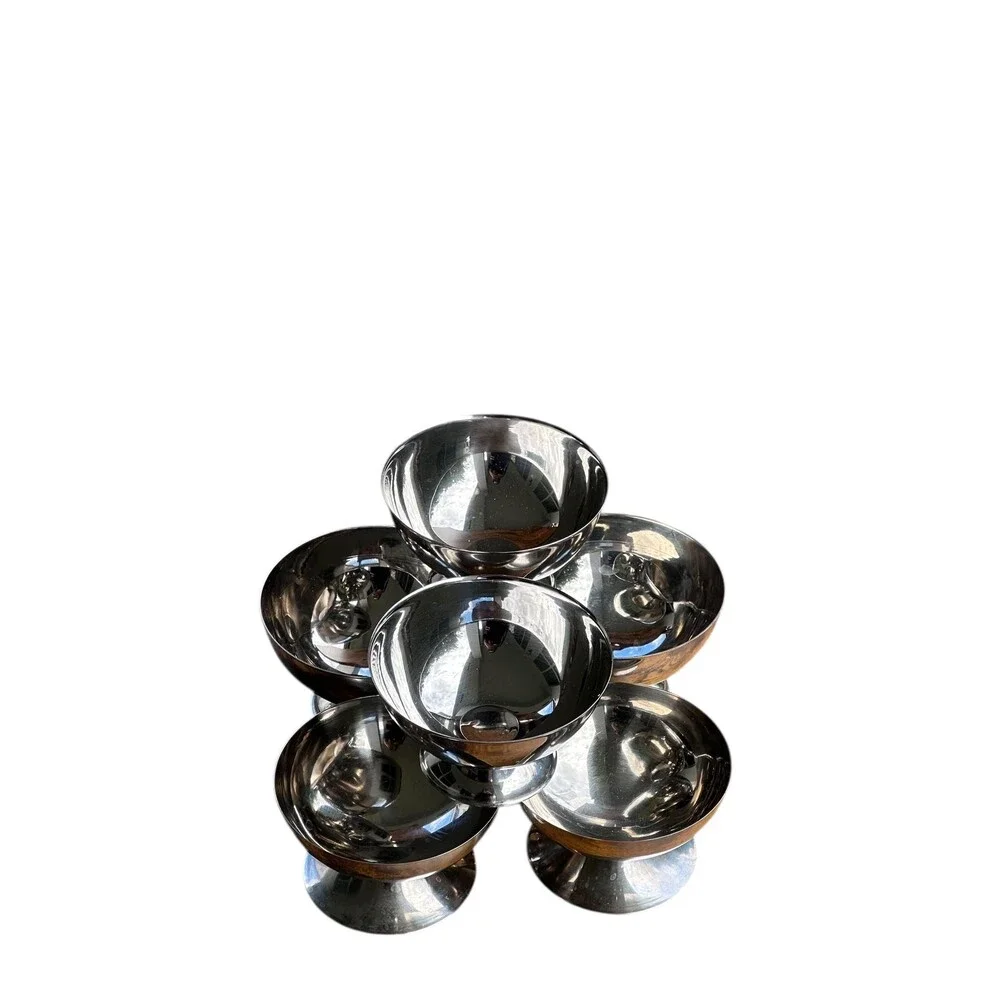 Vintage Silver Metal Coupe Bowls, Sorbet Ice Cream Cups, Set of 6